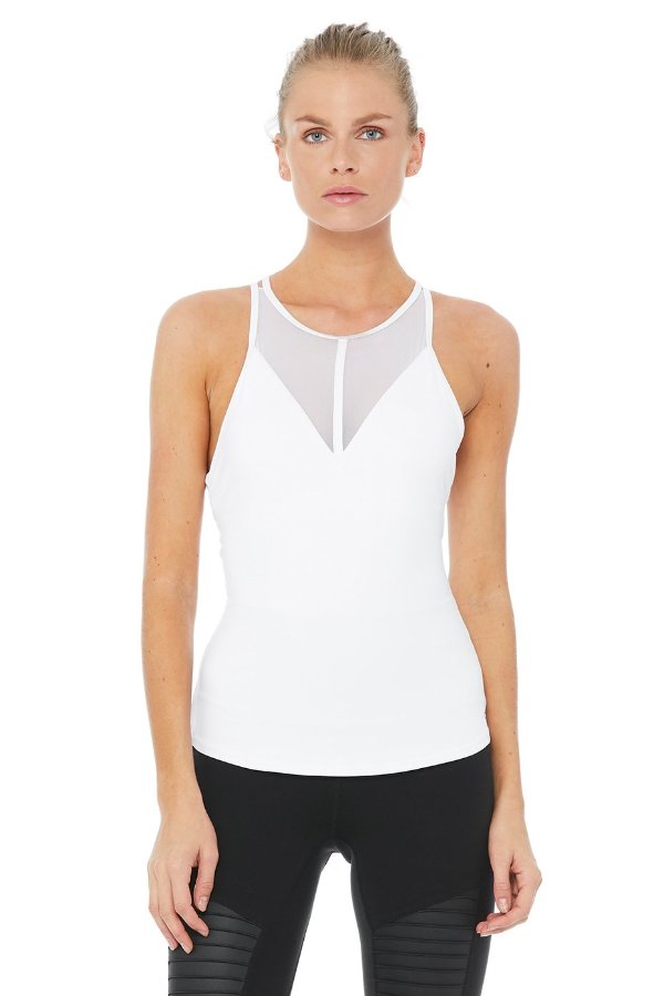SEA YOGI // Alo Yoga Motivate Bra Tank in white, front