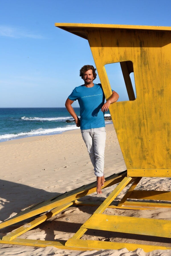 SEA YOGI // Catch the next tshirt in blue for men, front 3, yoga clothes