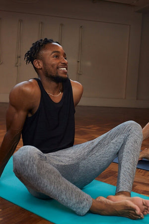 SEA YOGI // Matsyendra Fisherman Yoga Pants for men in Grey by OHMME, Online Yoga Shop, visual