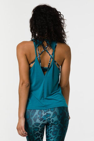 SEA YOGI // Onzie Flow tank in teal back
