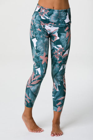 SEA YOGI // Onzie High basic Midi legging with tropical camo print front
