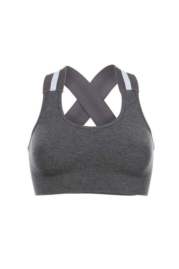 SEA YOGI // Run and Relax, wide elastic bra in drak gray melange, front