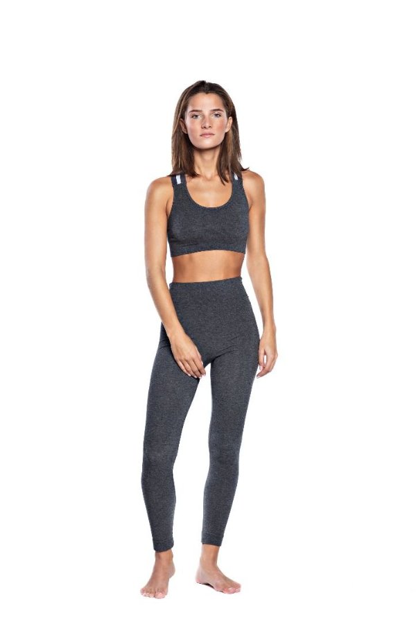 SEA YOGI // Run and Relax, wide elastic bra in drak gray melange de bambu, delante