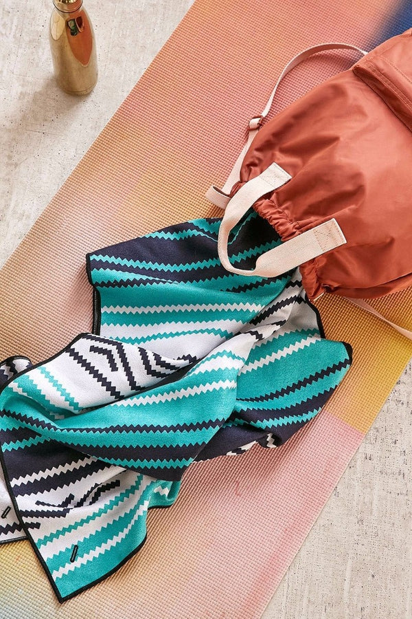 NOMADIX DOUBLE SIDED YOGA AND BEACH TOWEL IN BAJA AQUA STYLE AND FRONT