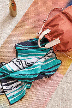 NOMADIX DOUBLE SIDED YOGA AND BEACH TOWEL IN BAJA AQUA STYLE AND FRONT