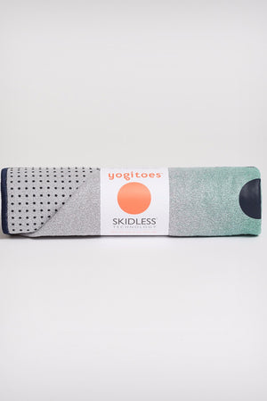 MANDUKA YOGITOES SKIDLESS MAT TOWEL WATERFALL OCEANA STYLE AND ROLLED UP IMAGE