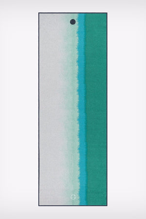 MANDUKA YOGITOES SKIDLESS MAT TOWEL WATERFALL OCEANA STYLE AND SPREAD OUT IMAGE