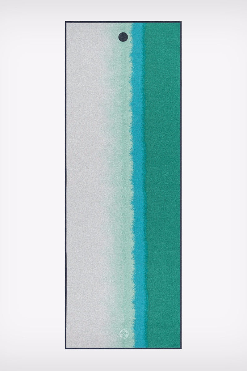 MANDUKA YOGITOES SKIDLESS MAT TOWEL WATERFALL OCEANA STYLE AND SPREAD OUT IMAGE